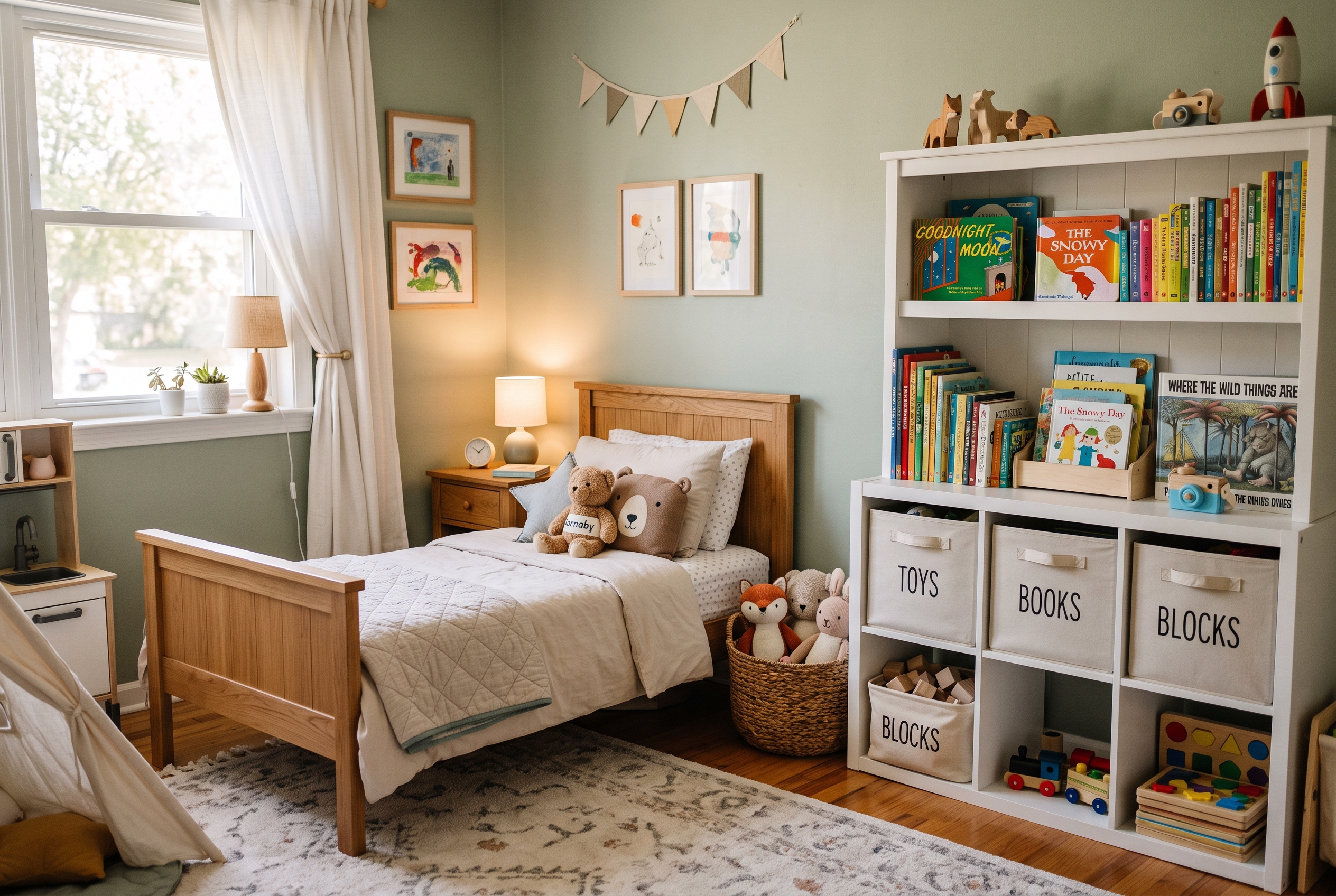 Kinderzimmer mit Spielzeug und Büchern